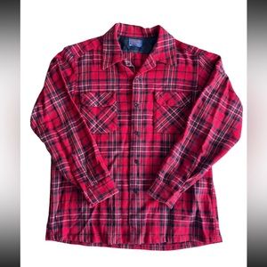 Pendleton 100% Virgin Wool Red Plaid Flannel Long Sleeve Size L